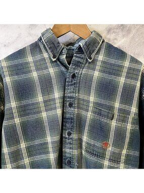 Vtg Wrangler Twenty X Mens M Western Flannel Shirt Plaid Blue Green Rodeo 15.5